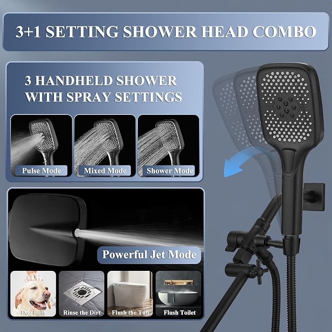 14 Inch Large Shower Head with Handheld Spray Combo and Extention Arm, Rain - Image 5