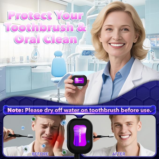 RRZIOM Toothbrush Sanitizer Case, Portable Toothbrush Covers Rechargeable - Image 3