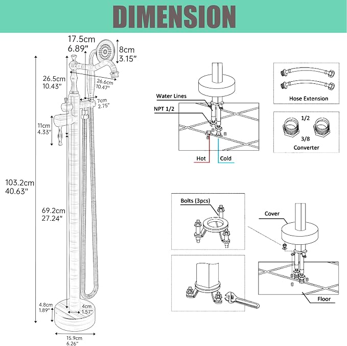 Hoimpro Free Standing Tub Faucet Freestanding Tub Filler Farmhouse Stand Alone - Image 7