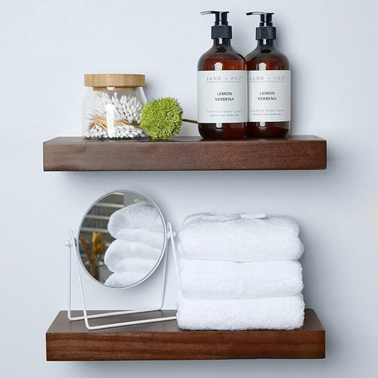Homeforia Walnut Floating Bathroom Shelves, High End Solid Real Wood 16 inch by Homeforia