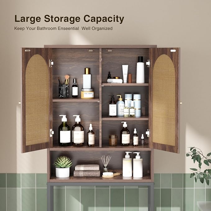 Rattan Toilet Storage Cabinet, Over The Rack Wood Cabinet - Image 4