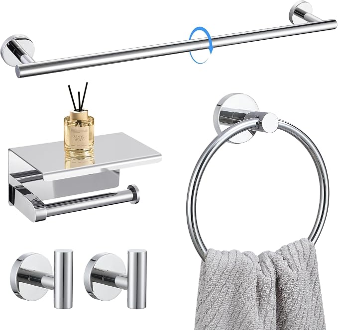 5-Piece Towel Bar Set Polish Chrome Bathroom Hardware Accessories Set Upgraded by LairuierBathroomHardwareSet