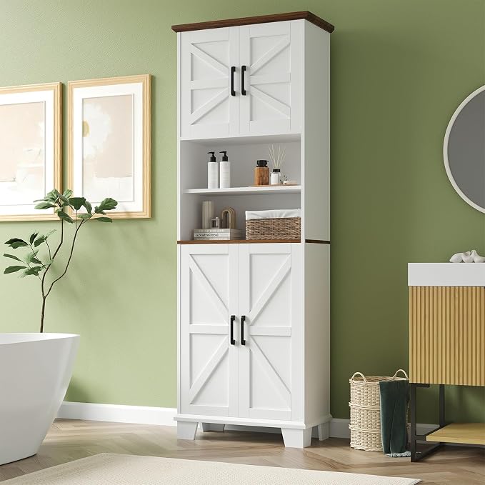 Farmhouse Bathroom Storage Cabinet, 67.9" Tall Freestanding Cabinet by FocusonKitchenBathroom