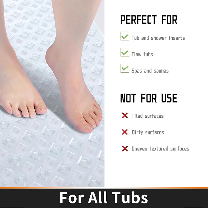 Yimobra Non Slip Bath Mat, Super Strong Suction Cups, 34.5"x15.5"Long Tub Mat - Image 4