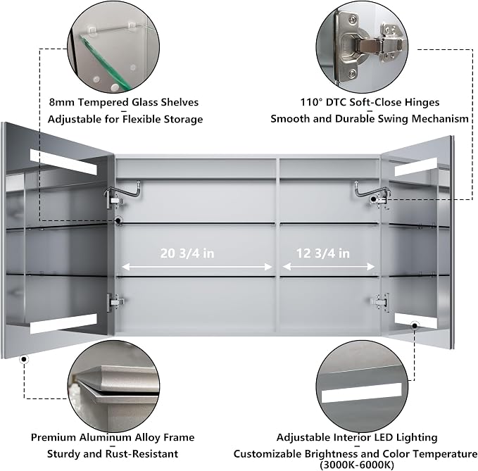 GroGro LED Lighted Bathroom Medicine Cabinet - Image 4