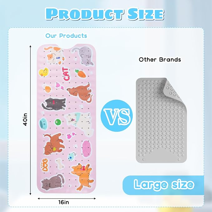 Baby Bath Mat for Tub Non Slip Kids Bathtub Mat Extra Long 40X16 Inch Toddler - Image 3