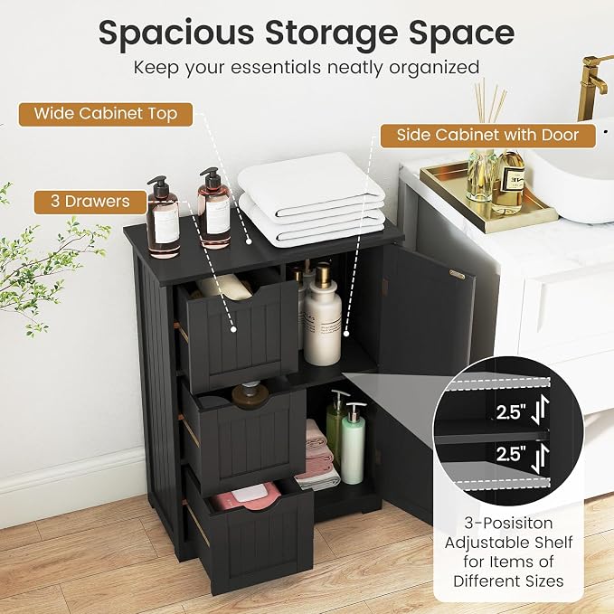 Tangkula Bathroom Floor Cabinet, Freestanding Storage Cabinet - Image 7