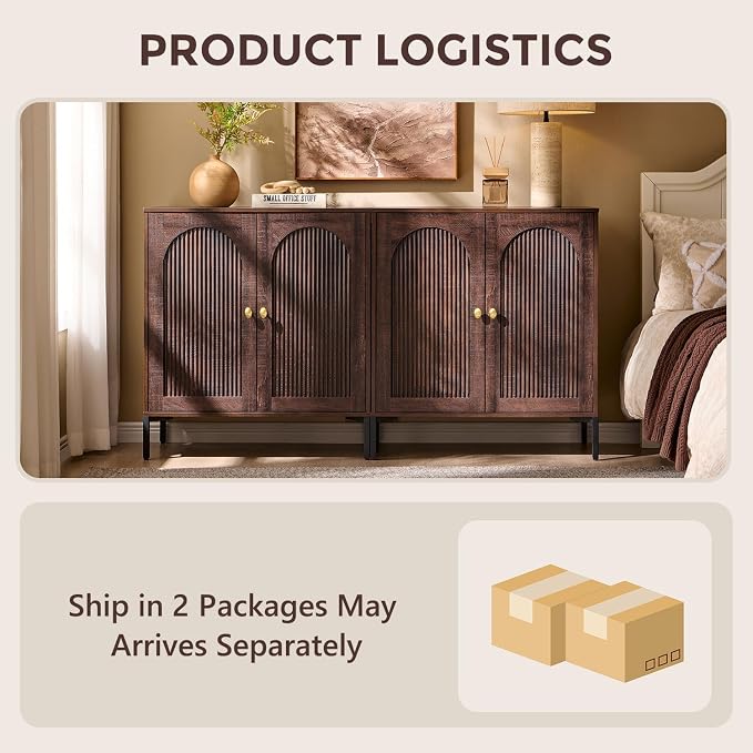 Bathroom Cabinet with Storage, 61.75" W Fluted Arched Free Standing Floor - Image 8