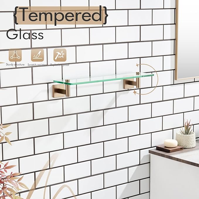 KOKOSIRI Wall Shelves Bathroom Hardware Tempered Glass Floating Shelf Hanging - Image 5