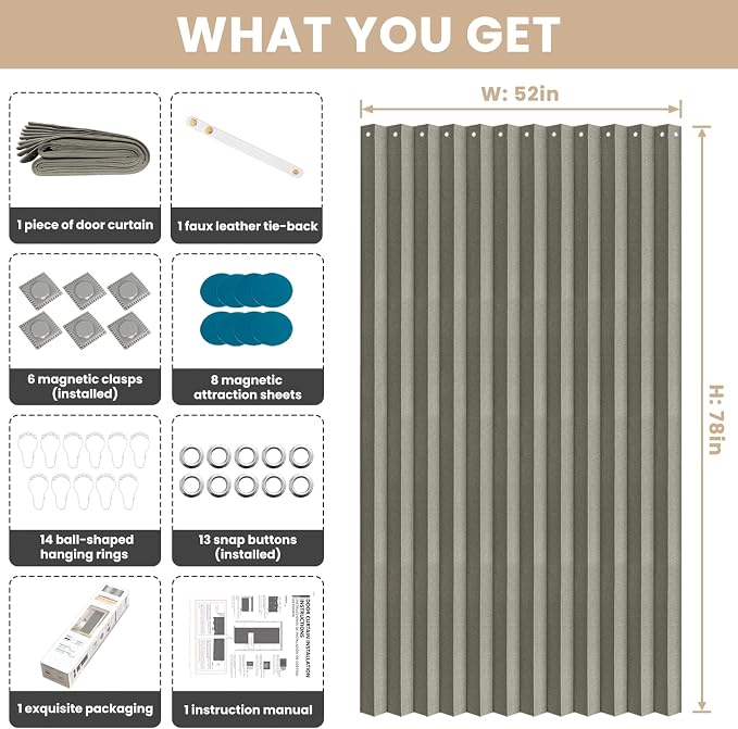 Accordian Door Curtain, 100% Blackout Folding Magnetic Doorway Curtains - Image 3