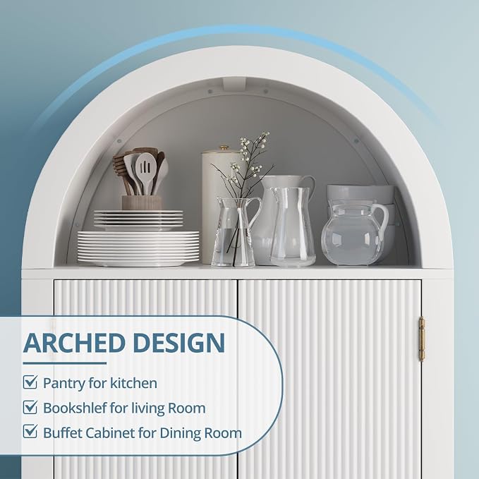 71" Tall Arched Kitchen Pantry, Wood Kitchen Storage Cabinet - Image 5