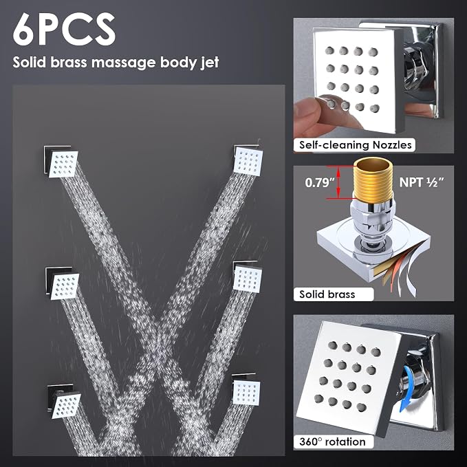 Enga Rain Shower System with Body Jets, 12 Inch Powerful Full Body Shower - Image 4