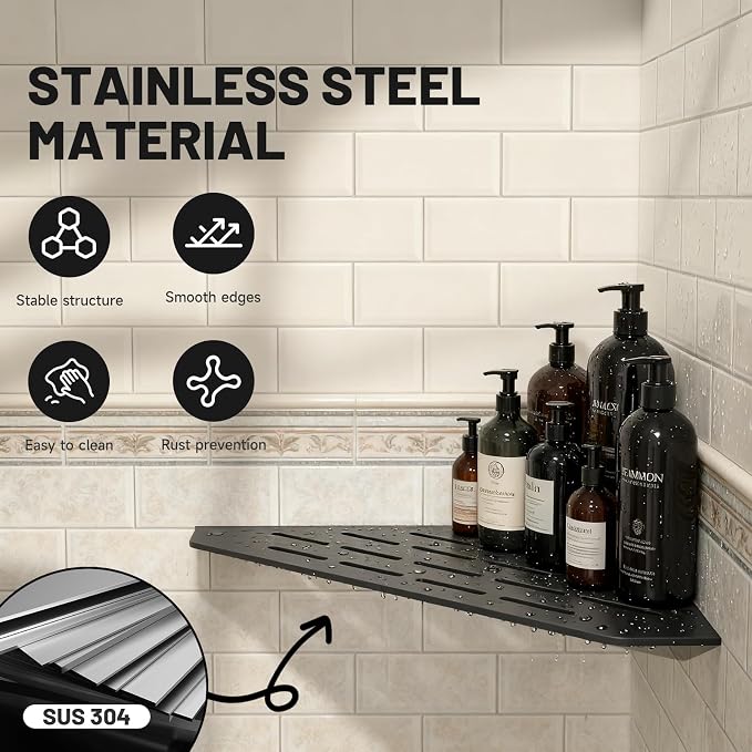 Corner Shower Shelves 10" 2 Pcs, 304 Stainless Steel Shower Corner Shelf Wall - Image 6