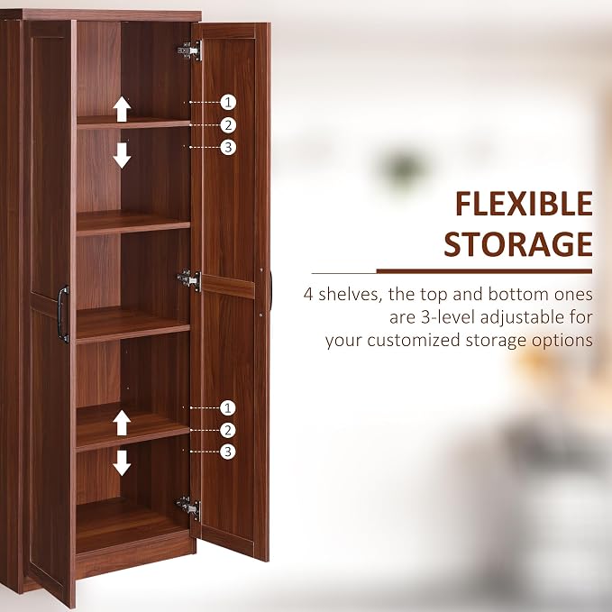 HOMCOM 63" 2-Door Kitchen Pantry, Freestanding Storage Cabinet - Image 5