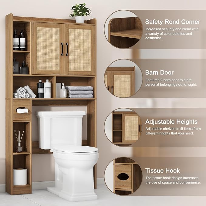 Farmhouse Rattan Storage Cabinet Over Toilet - Image 3