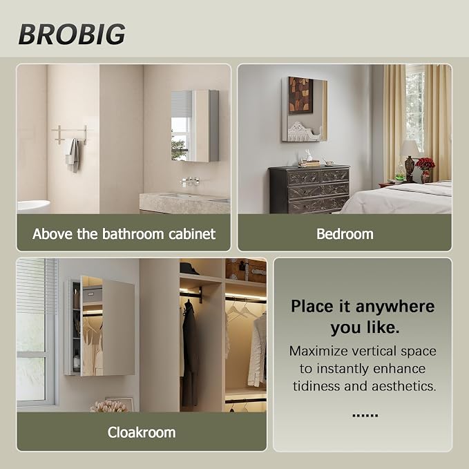 Bathroom Medicine Cabinet with Mirror, 14x18 Recessed or Wall Mirror Medicine - Image 3