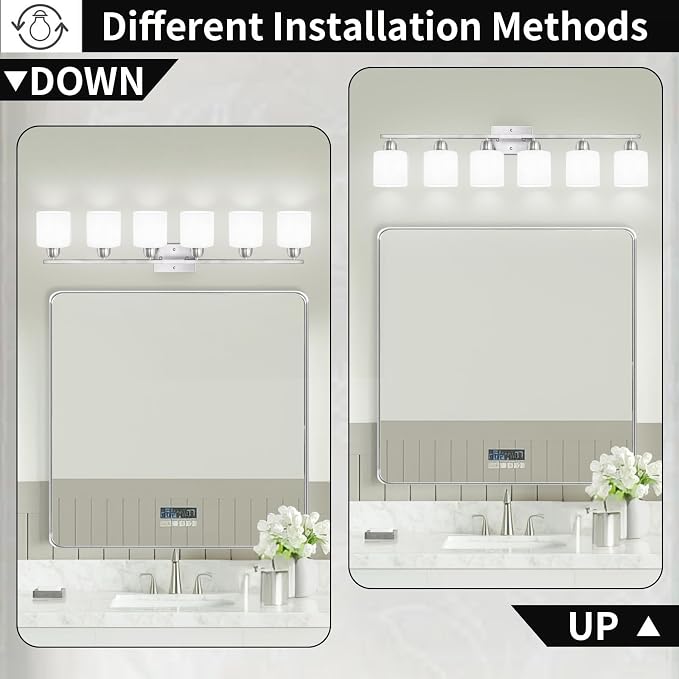Brushed Nickel Vanity Light for Large Mirror, 6 Light Bathroom Lighting - Image 4