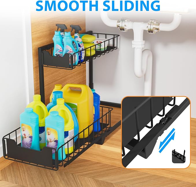 2 Pack Under Sink Organizer, Under Sink Organizers and Storage, Smooth & Silent - Image 3