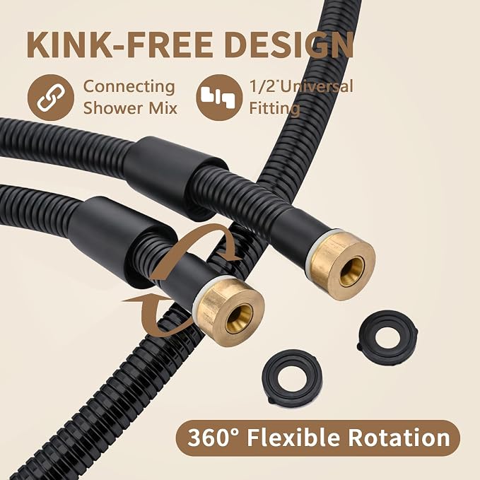 71-Inch Black Metal Shower Hose - Image 2