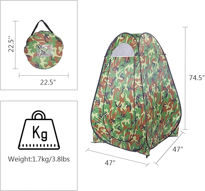 Pop Up Privacy Shower Tent, Portable Outdoor Bathroom Toilet Changing Dressing - Image 2