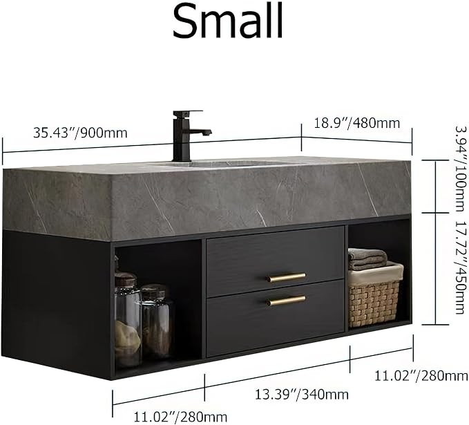 KunMai 35.4" Black Floating Bathroom Vanity - Image 2
