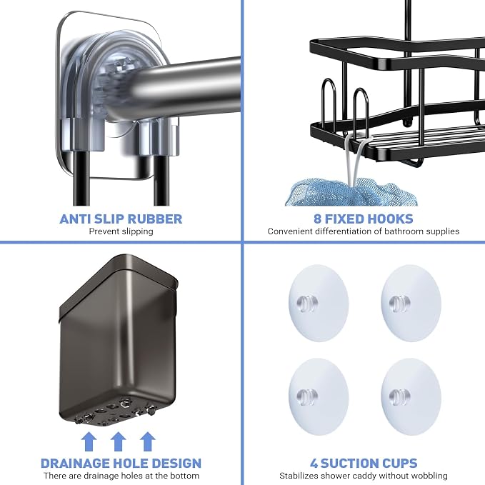 Hanging Shower Caddy Bathroom Organizer: Rustproof Shower Shelf Racks Over - Image 5