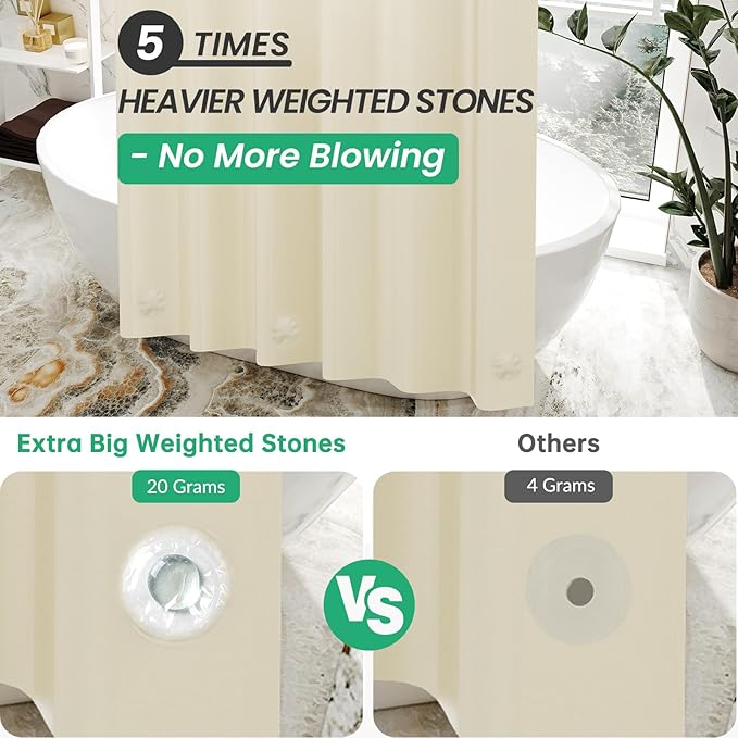 AmazerBath Plastic Shower Curtain Liner, 72 x 72 Inches EVA 8G Heavy Duty Beige - Image 3