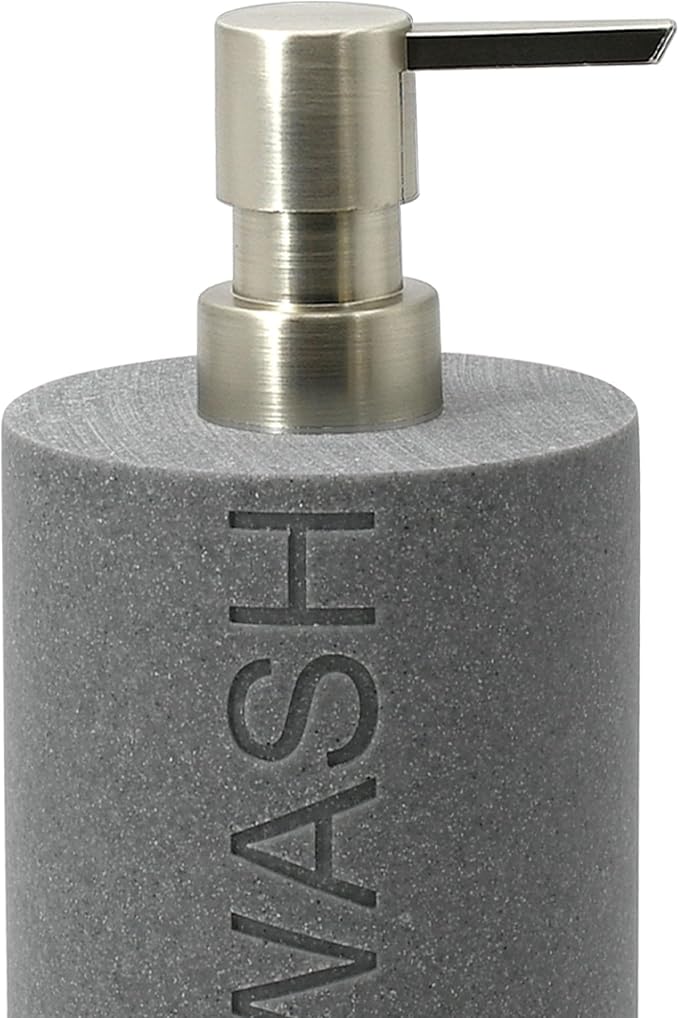 Resin Neutral Gray Sandstone Body Wash Engraved Bottle Refillable Pump Dispenser - Image 8