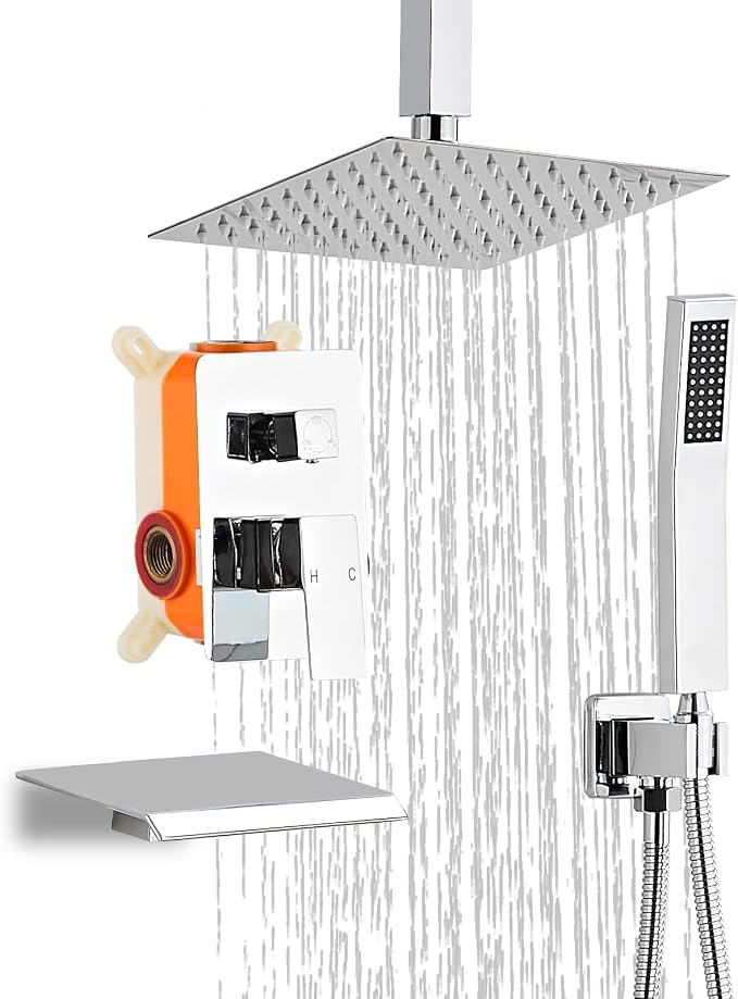 8 Inch Shower Faucet Set, Ceiling Mounted Rainfall Shower System by RTOBWEYE