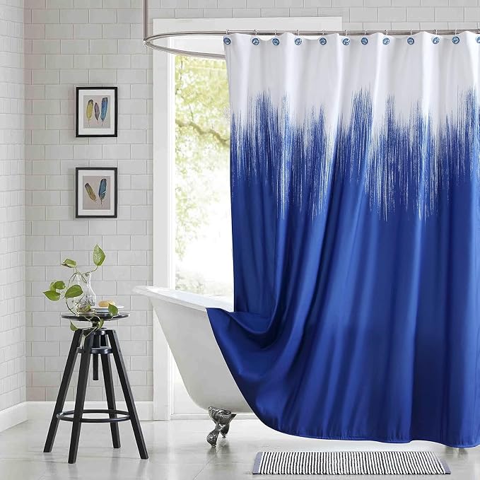 Extra Long Fabric Shower Curtain, Royal Blue Microfiber Cloth Shower Curtains by BESTRIPES