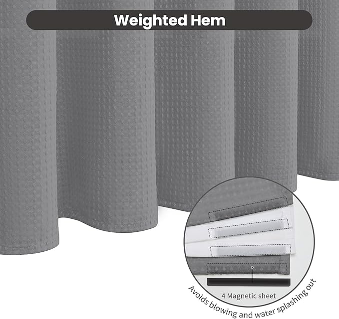 Inhousolu No Hook Waffle Weave Shower Curtain - Image 4