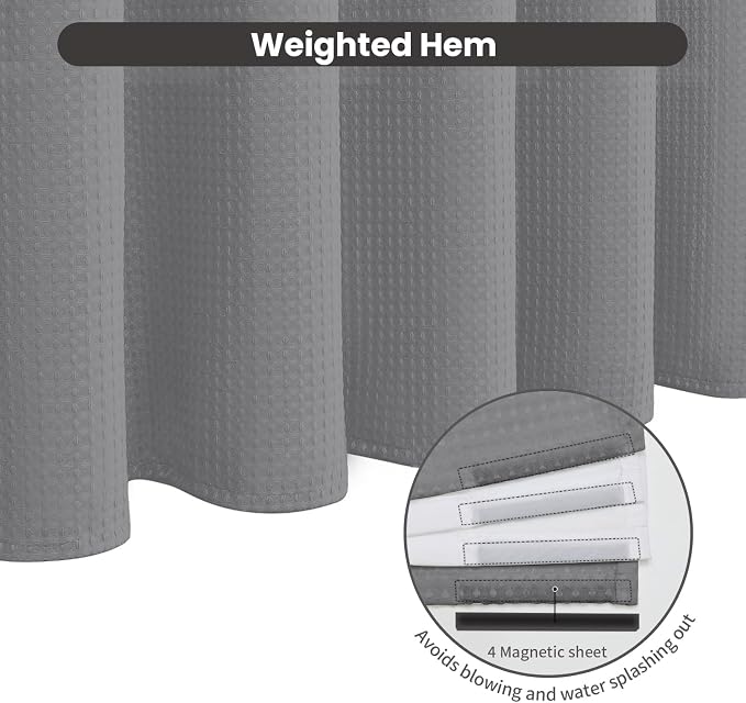 Inhousolu No Hook Waffle Weave Shower Curtain - Image 5
