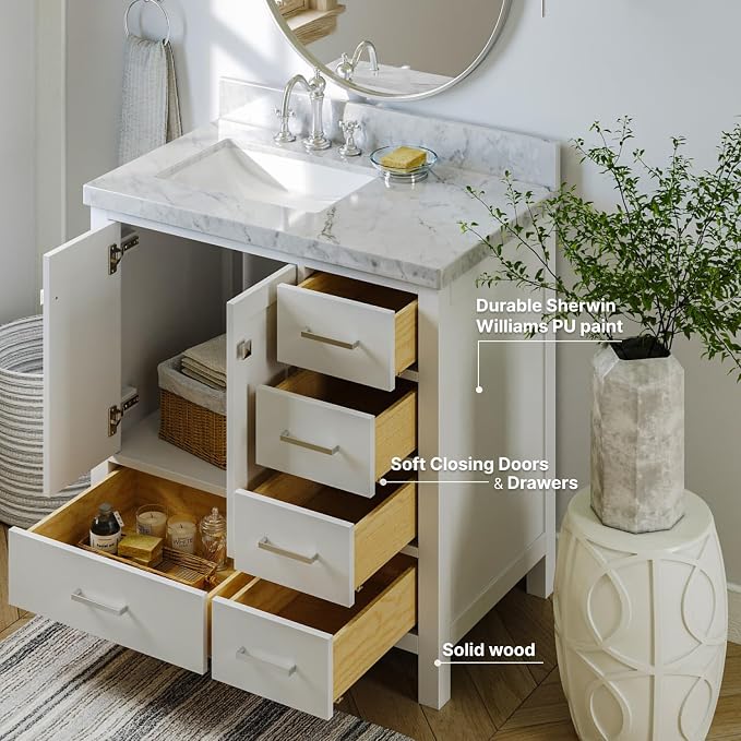 ARIEL Cambridge 36 Inch White Bathroom Vanity - Image 7