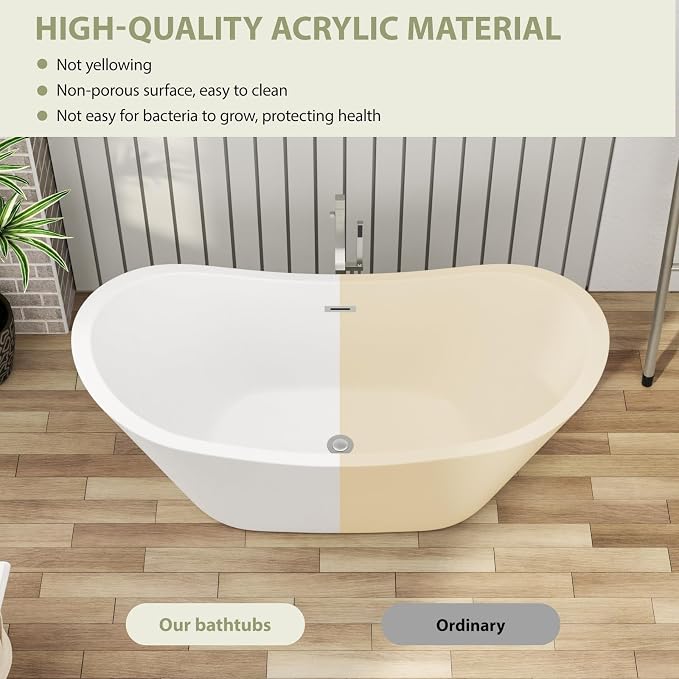 59 Inch Acrylic Freestanding Soaking Bathtub - Image 4