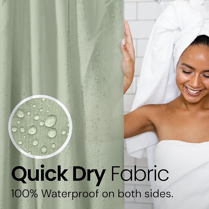 LiBa Green Shower Curtain, Water Repellent Shower Curtain, Decorative Bathroom - Image 5