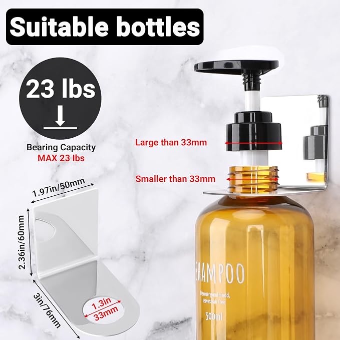 Segbeauty Stainless Adhesive Shampoo Bottle Holder, Dia 1.3inch 3.3cm Non-Drill - Image 3