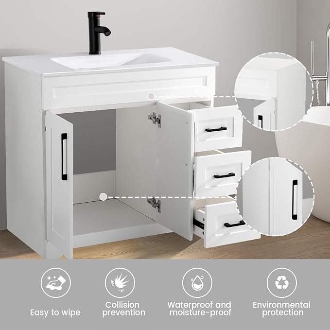 36" Bathroom Vanity with Sink, Undermount Ceramic Sink, Modern Bathroom Cabinet - Image 2