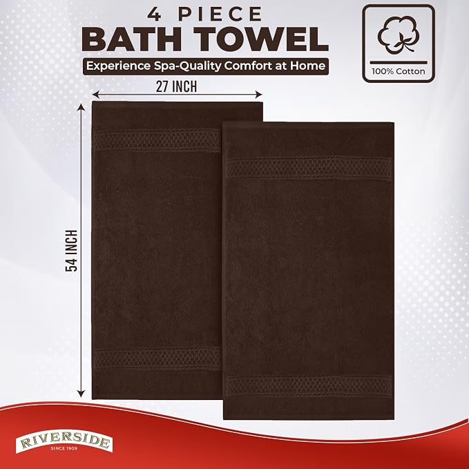 RIVERSIDE 100% Ring Spun Cotton Large Bath Towels Set of 4, 27 x 54 Inches – - Image 2