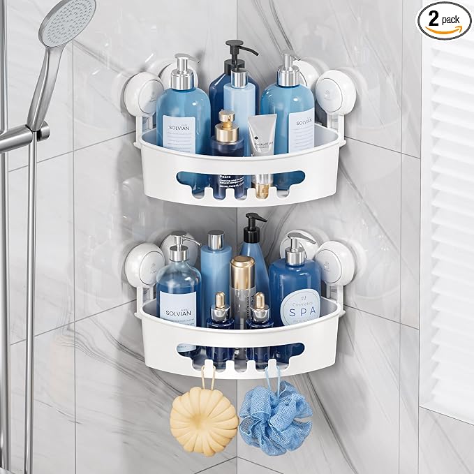 TAILI Suction Corner Shower Caddy, Bathroom Shelf Storage Basket Wall Mounted by TAILI