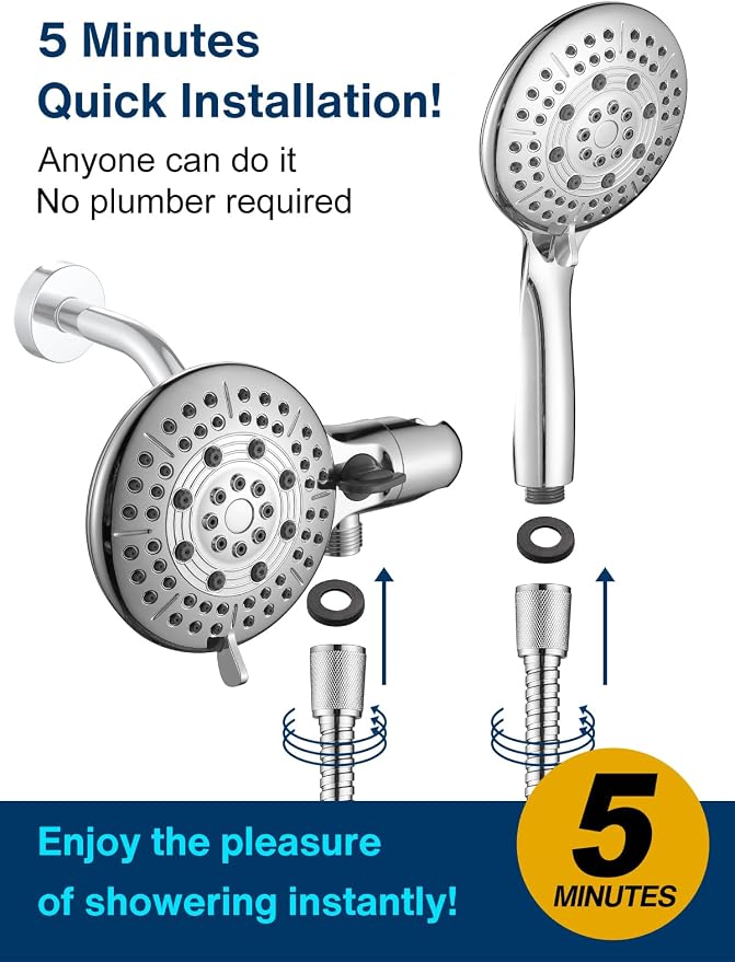 Cobbe 48-Setting High Pressure 3-Way Shower Head Combo, Hand Held Shower & Rain - Image 6