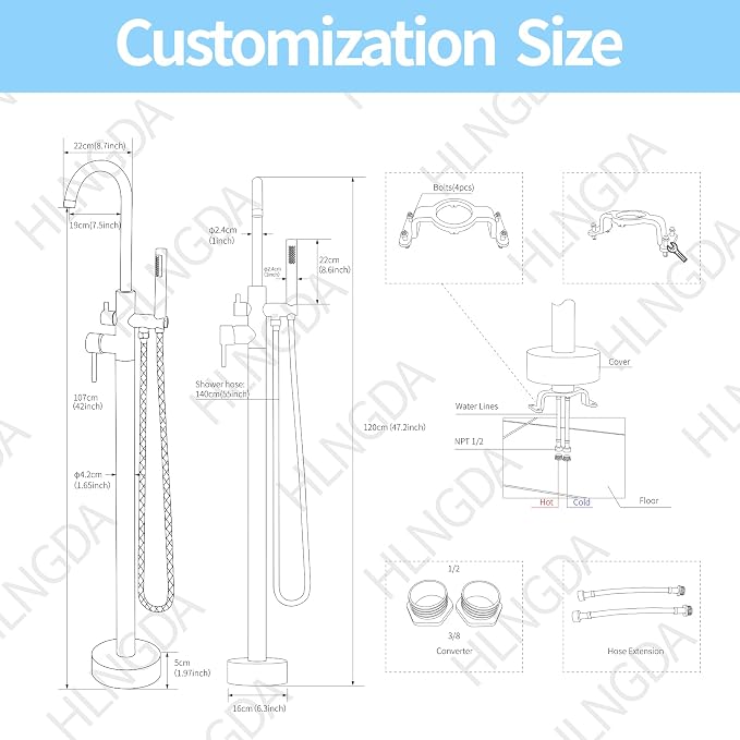 Freestanding Tub Filler Brushed Nickel Floor Mount Bathtub Faucet Bathroom - Image 8