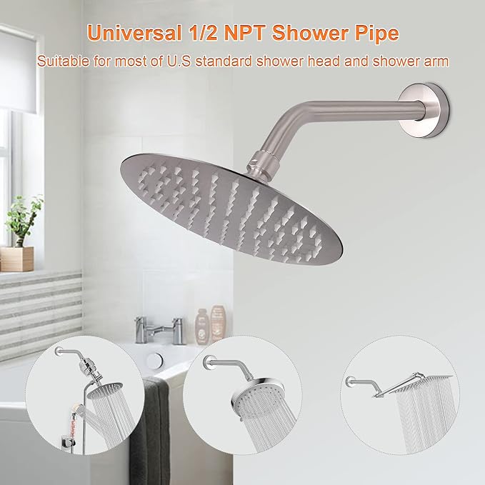 HarJue Shower Arm with Flange and Teflon Tape, Wall Mounted Shower Pipe 304 - Image 4