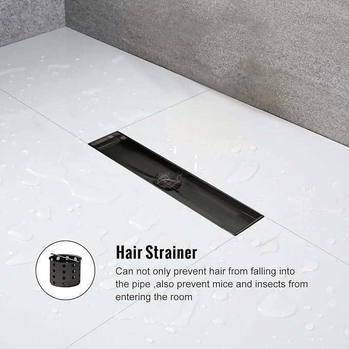 Linear Shower Drain, 12 inch Black Drain - Image 6