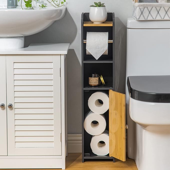 AOJEZOR Toilet Paper Holder Stand: Small Bathroom Storage Cabinet - Image 3