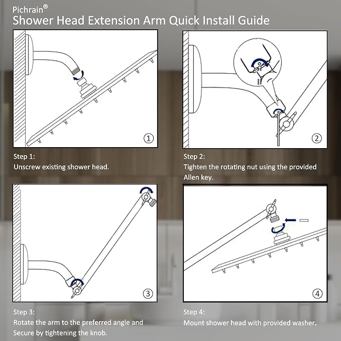 Shower Head Extension Arm, Adjustable Shower Head Arm Extender - Image 6