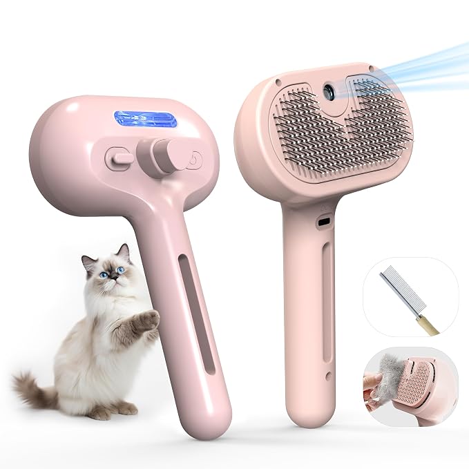 Pet Grooming Brush with Electronic Mist Spray by Eilimy