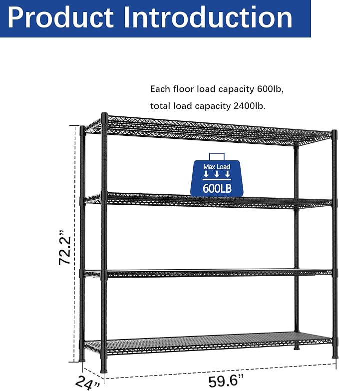 REGILLER 4-Wire Shelf Adjustable Heavy Duty Storage Shelves, Metal Organizer - Image 3