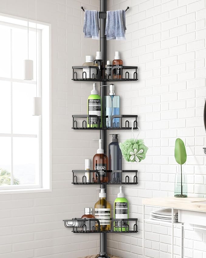 Corner Shower Caddy Tension Pole, 39-113 inch Adjustable Rustproof Floor by Clothink