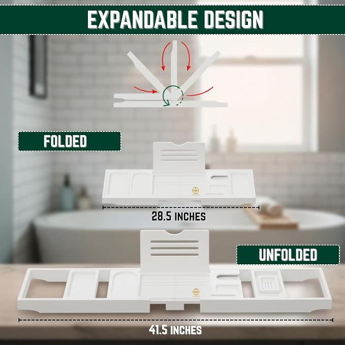 Bamboo Bathtub Caddy Tray Expandable & Foldable Bath Shelf - Image 2