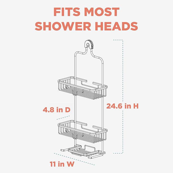 Zenna Home Rustproof Hanging Shower Caddy, Over the Shower Head Caddy - Image 3